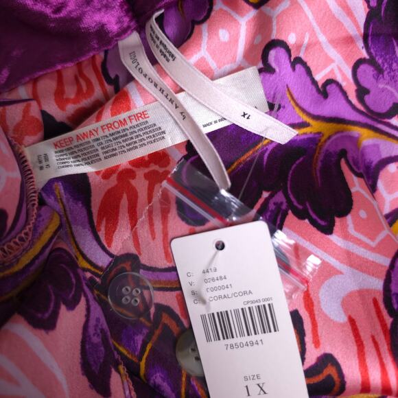 Anthropologie Luxe Sleep Velvet Trim Long Sleeve Pajama Lounge Top, Size 1X, NWT - Picture 5 of 7